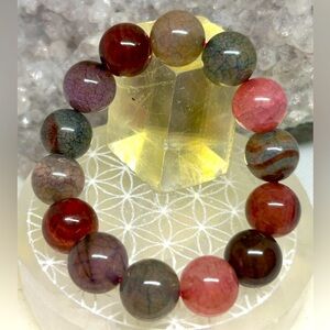 Multicolor Dragons Vein Agate 13.7 Beaded Stretch Bracelet